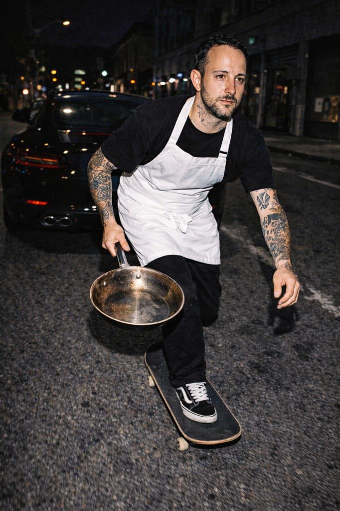 Chef on skateboard